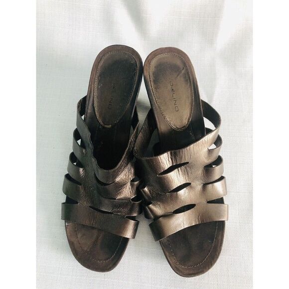 VTG Y2K Bandolino Sandals Size 10 Brown Straps Wedge Slip On Open Toe - Picture 2 of 13